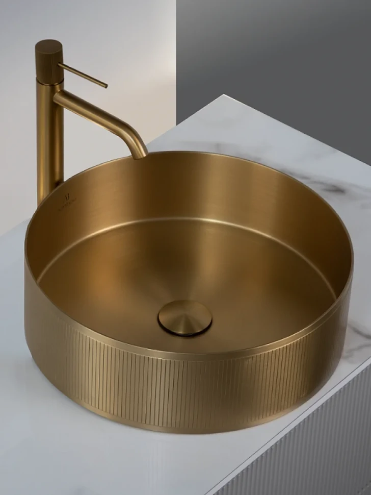 Накладная раковина AltroBagno Costoso 001005 OrSp 40 матовое золото, круглая, нержавеющая сталь