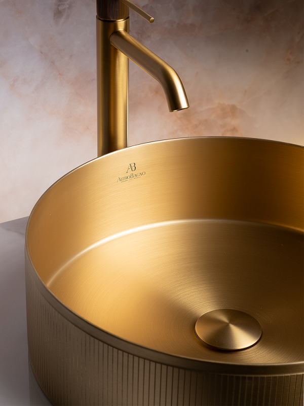 Накладная раковина AltroBagno Costoso 001005 OrSp 40 матовое золото, круглая, нержавеющая сталь