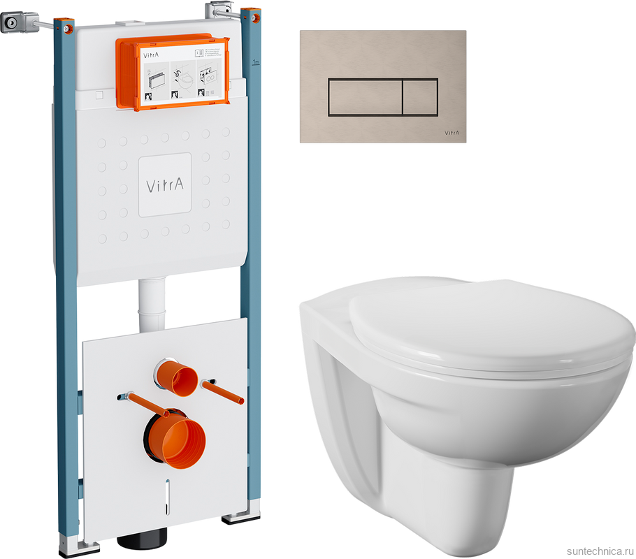 Комплект Унитаз подвесной Norm Fit + Крышка 803-003-709 с микролифтом + Инсталляция VitrA V-Fix Core 732-5800-01PV + Кнопка Root Square 740-2395 никель