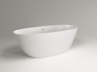 Ванна из искусственного камня Plumberia Selection Veloma 170x75 см, отдельностоящая, матовая белая, овальная, с донным клапаном, фурнитура белая