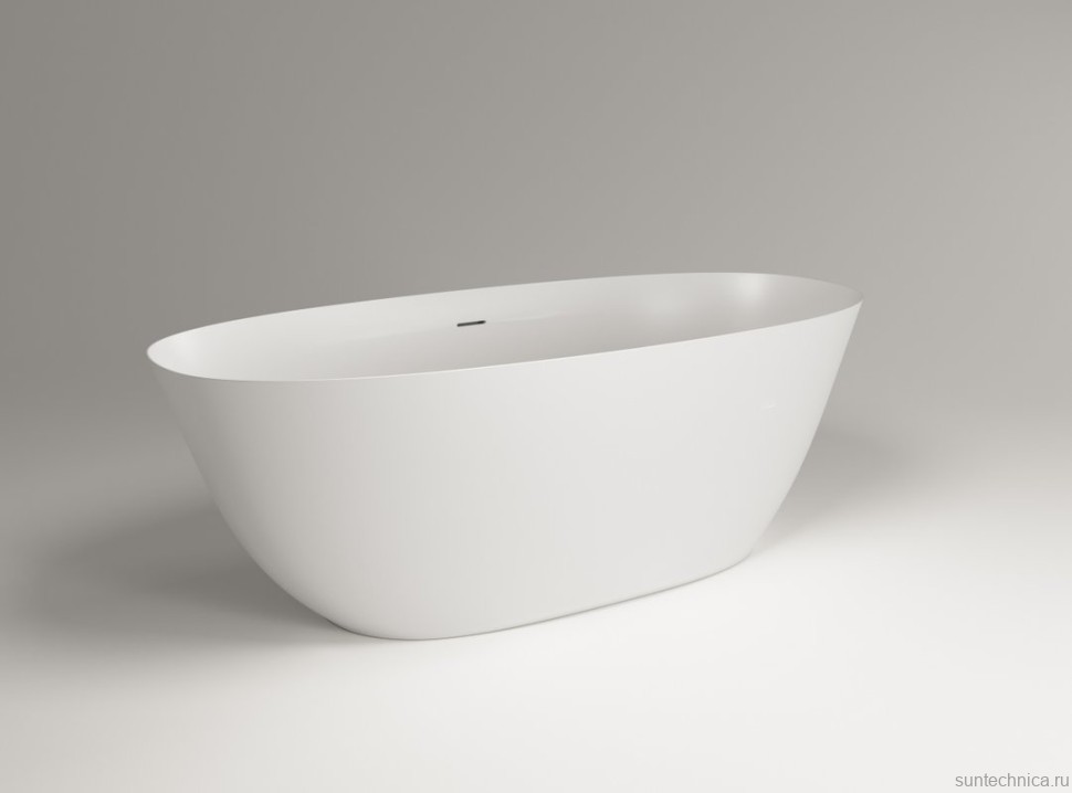 Ванна из искусственного камня Plumberia Selection Veloma 170x75 см, отдельностоящая, матовая белая, овальная, с донным клапаном, фурнитура белая