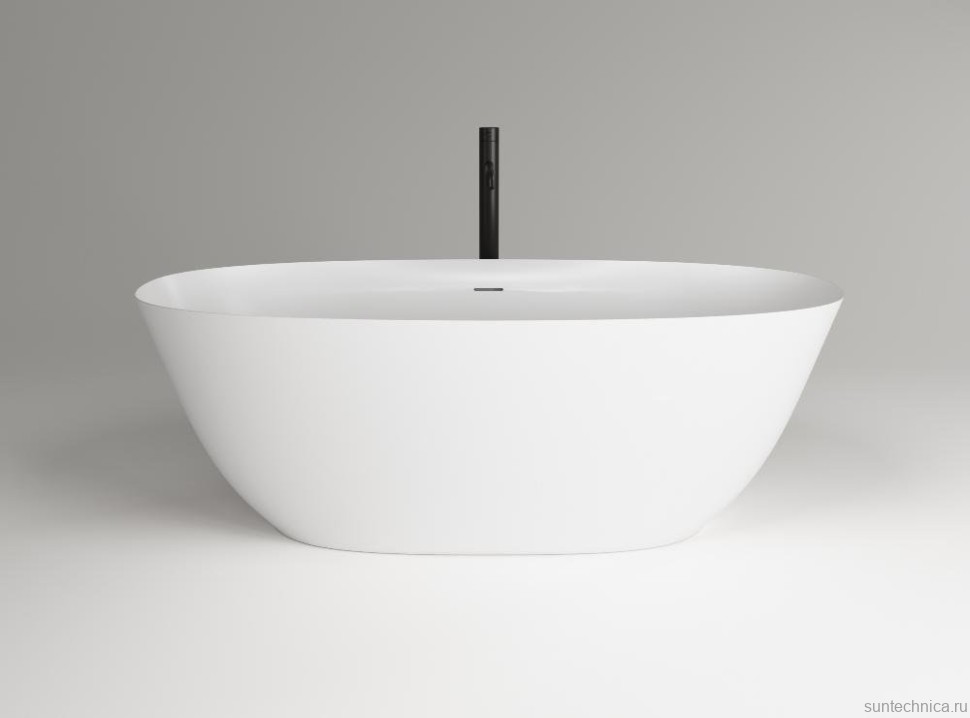 Ванна из искусственного камня Plumberia Selection Veloma 170x75 см, отдельностоящая, матовая белая, овальная, с донным клапаном, фурнитура белая