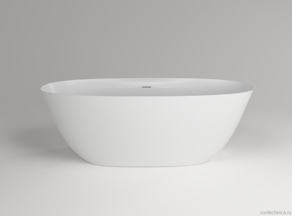 Ванна из искусственного камня Plumberia Selection Veloma 170x75 см, отдельностоящая, матовая белая, овальная, с донным клапаном, фурнитура белая