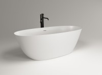 Ванна из искусственного камня Plumberia Selection Veloma 170x75 см, отдельностоящая, матовая белая, овальная, с донным клапаном, фурнитура белая