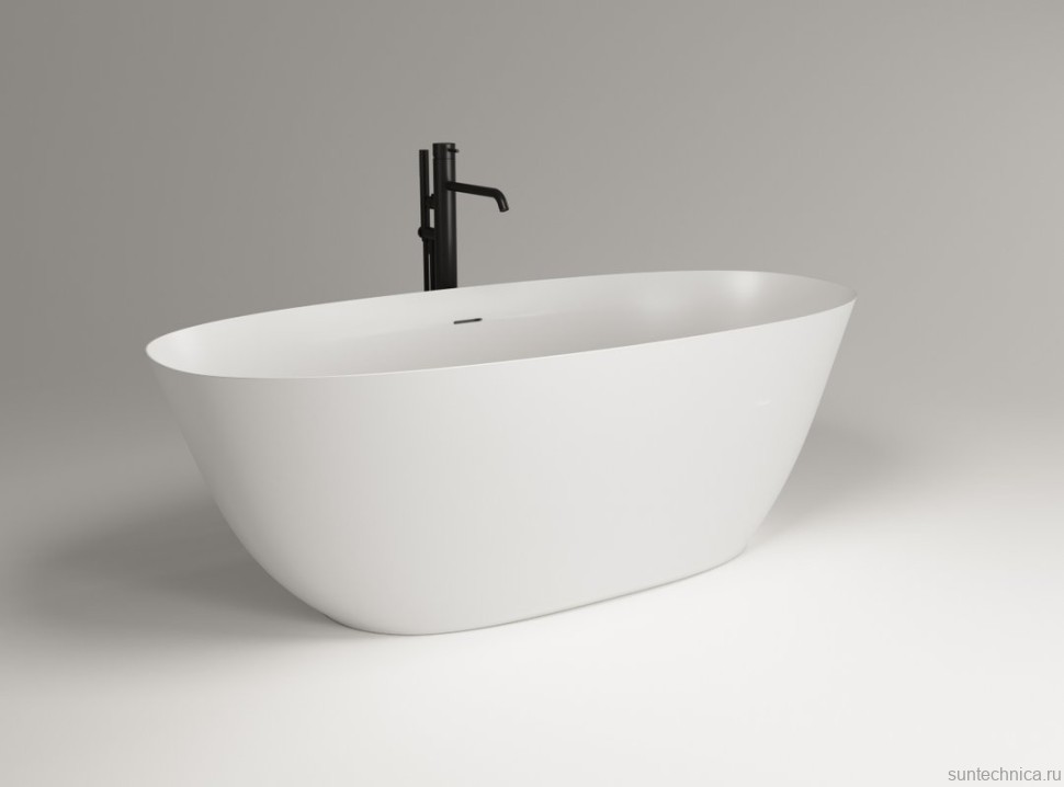 Ванна из искусственного камня Plumberia Selection Veloma 170x75 см, отдельностоящая, матовая белая, овальная, с донным клапаном, фурнитура белая