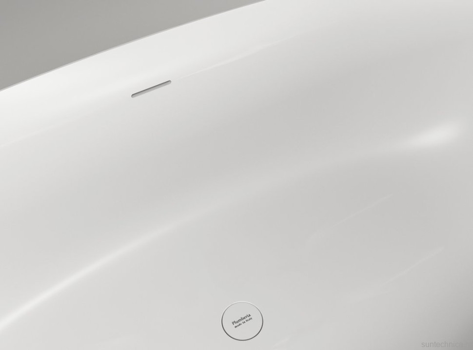 Ванна из искусственного камня Plumberia Selection Veloma 170x75 см, отдельностоящая, матовая белая, овальная, с донным клапаном, фурнитура белая