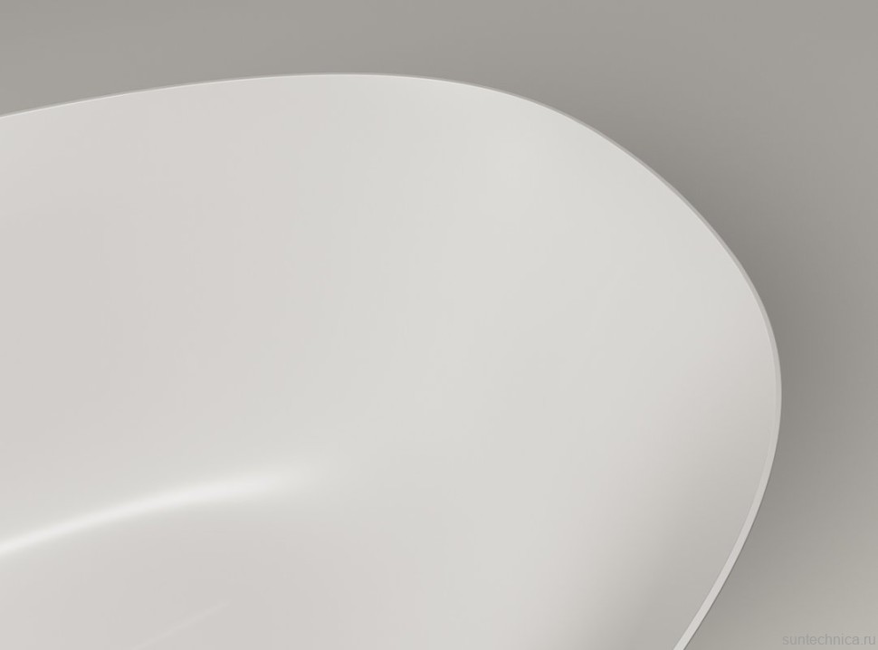 Ванна из искусственного камня Plumberia Selection Veloma 170x75 см, отдельностоящая, матовая белая, овальная, с донным клапаном, фурнитура белая