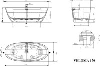 Ванна из искусственного камня Plumberia Selection Veloma 170x75 см, отдельностоящая, матовая белая, овальная, с донным клапаном, фурнитура белая