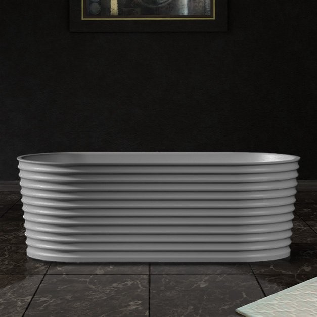 Ванна из искусственного камня Abber Stein AS9650 170x80 см, отдельностоящая, матовая белая, овальная, на ножках, с донным клапаном, фурнитура белая