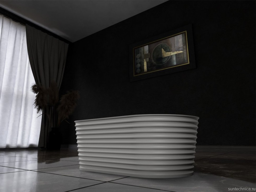 Ванна из искусственного камня Abber Stein AS9650 170x80 см, отдельностоящая, матовая белая, овальная, на ножках, с донным клапаном, фурнитура белая