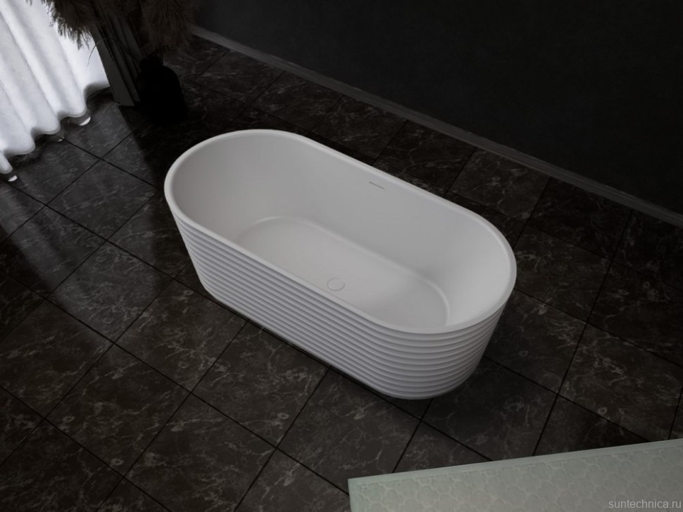 Ванна из искусственного камня Abber Stein AS9650 170x80 см, отдельностоящая, матовая белая, овальная, на ножках, с донным клапаном, фурнитура белая
