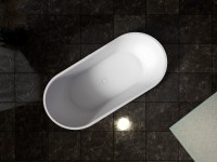 Ванна из искусственного камня Abber Stein AS9650 170x80 см, отдельностоящая, матовая белая, овальная, на ножках, с донным клапаном, фурнитура белая