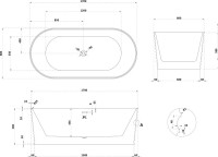 Ванна из искусственного камня Abber Stein AS9650 170x80 см, отдельностоящая, матовая белая, овальная, на ножках, с донным клапаном, фурнитура белая
