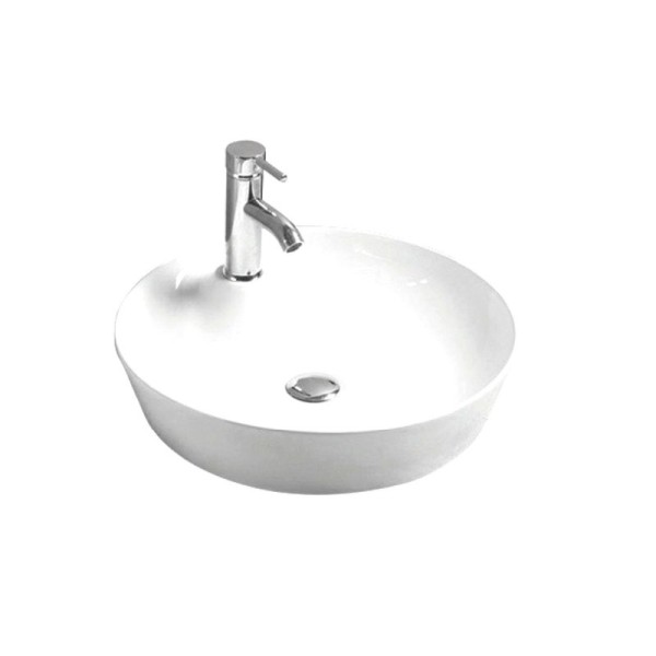 Накладная раковина Art&Max AM170-T 43 глянцевая белая, круглая, фаянс, с 1 отверстием под смеситель