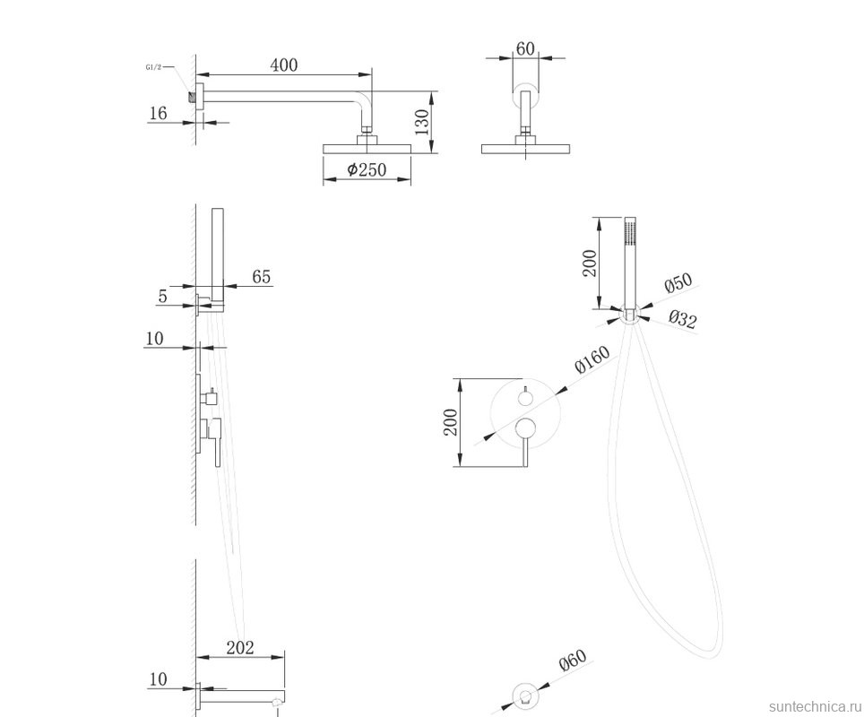 Душевой комплект Abber Emotion AF8817NG С ВНУТРЕННЕЙ ЧАСТЬЮ, никель