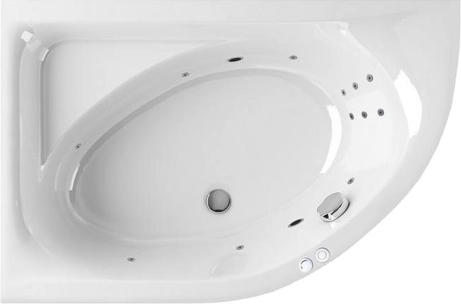 Акриловая ванна Excellent Aquarella WAEX.ARL15.LINE L 150x100 см, угловая, левая, пристенная, с гидромассажем, белая, асимметричная, с каркасом, с сиденьем, со сливом-переливом
