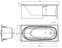 Акриловая ванна Alex Baitler Nemi 170x75 см, встраиваемая, белая, с экраном
