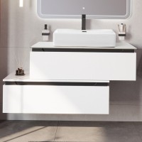 Тумба с раковиной Cezares Slider 100 подвесная, 2 ящика, со столешницей bianco opaco