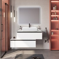 Тумба с раковиной Cezares Slider 100 подвесная, 2 ящика, со столешницей bianco opaco