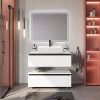 Тумба с раковиной Cezares Slider 100 подвесная, 2 ящика, со столешницей bianco opaco