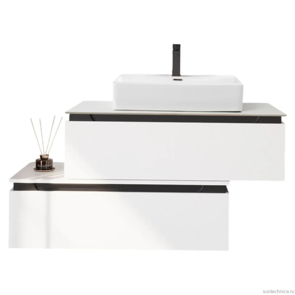 Тумба с раковиной Cezares Slider 100 подвесная, 2 ящика, со столешницей bianco opaco