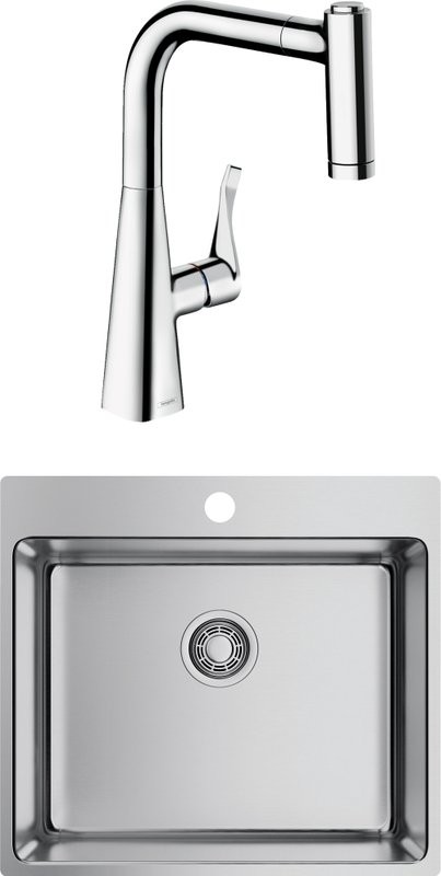 Комплект Мойка Omoikiri Amadare 55-IN + Смеситель Hansgrohe Metris M71 14834000 хром