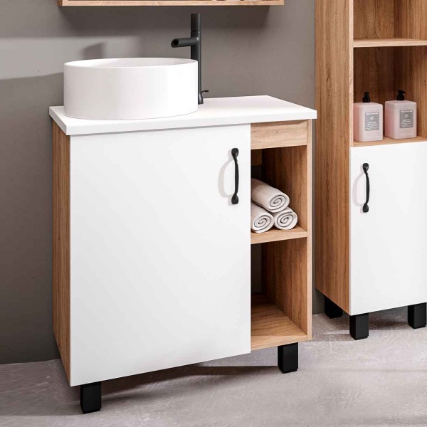 Тумба под раковину со столешницей Grossman Флай 70 дуб сонома, белая