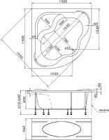 Акриловая ванна Marka One Afrodita 150x150 см, угловая, пристенная, белая, четверть круга