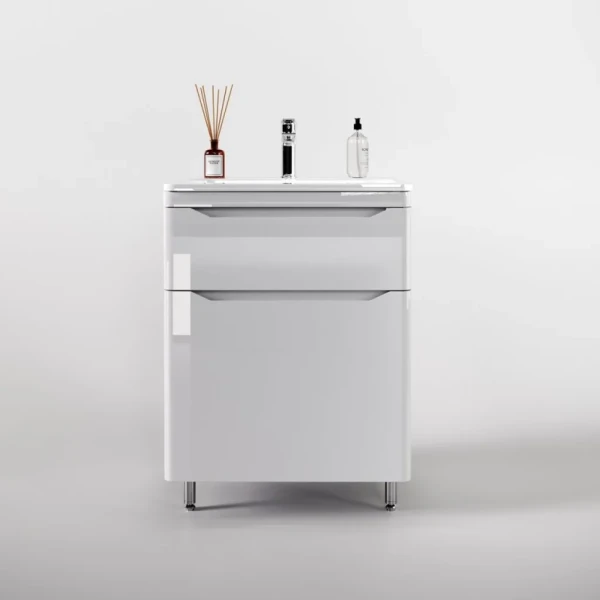 Тумба с раковиной Style Line Марелла 60 напольная, белый глянец