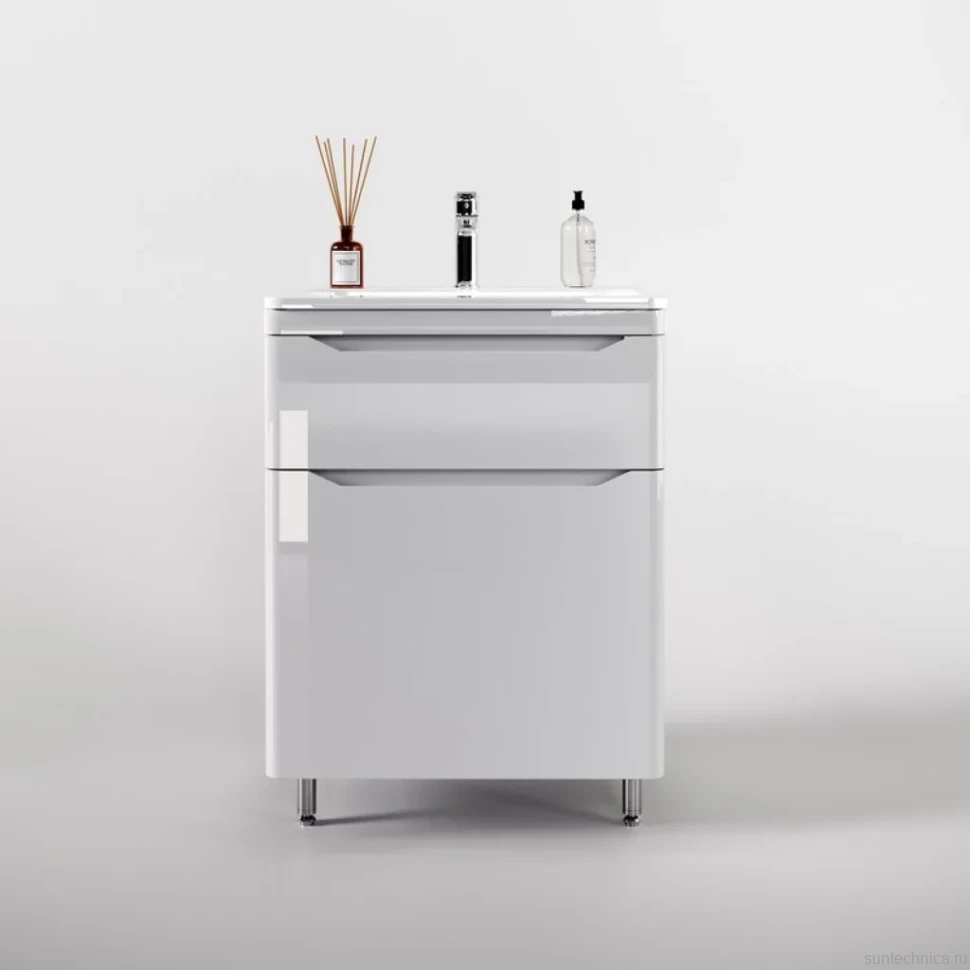 Тумба с раковиной Style Line Марелла 60 напольная, белый глянец