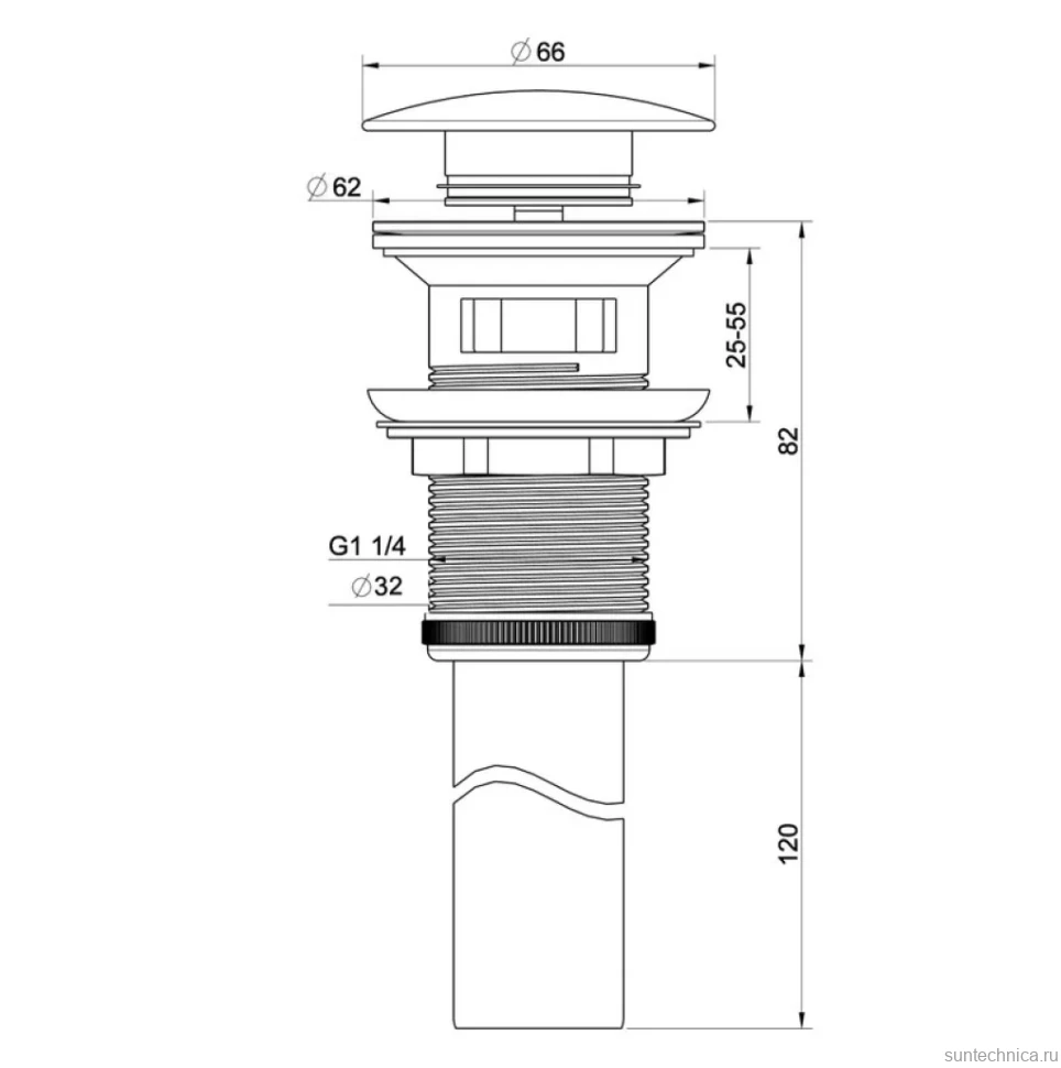 Донный клапан для раковины Wonzon & Woghand WW-88SS03-BG с переливом, брашированное золото