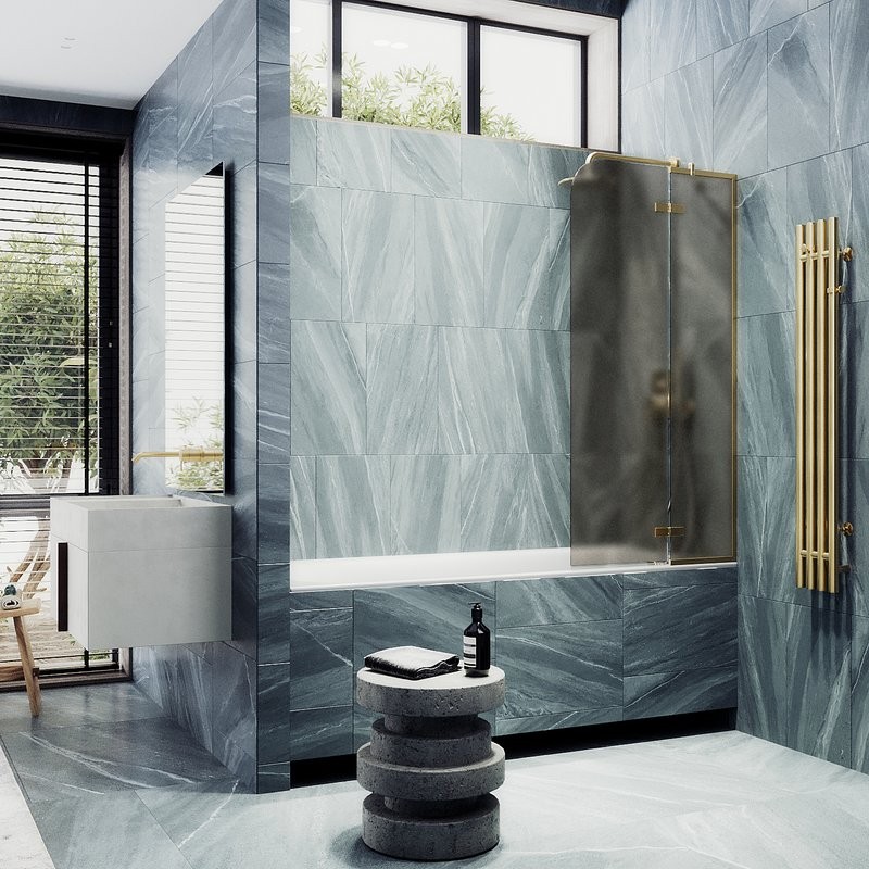 Шторка на ванну Maybahglass MGV-658-3 69 см, профиль золото, стекло бронза матовое