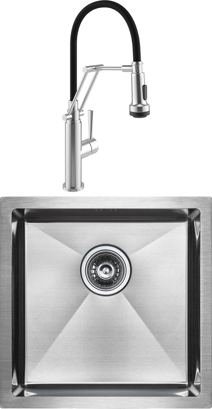 Комплект Мойка Paulmark Gerberg PM254444-BS брашированная нержавеющая сталь + Смеситель Domaci Равенна DCB 7012 сатин, с гибким изливом
