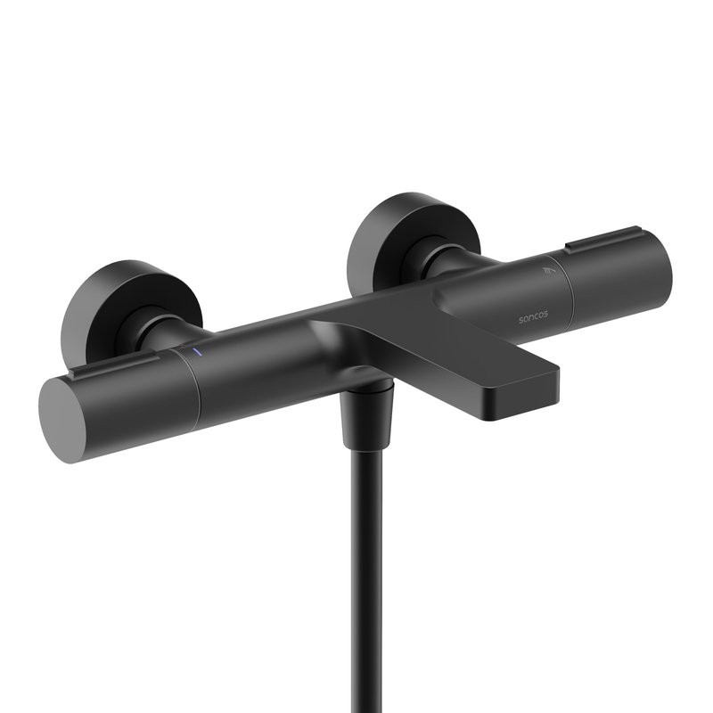 Термостатический смеситель для ванны и душа Sancos Etna, черный матовый, SC9006MB