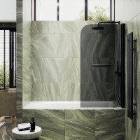 Шторка на ванну Maybahglass MGV-791-6 80x140, профиль черный, стекло графит