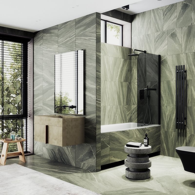 Шторка на ванну Maybahglass MGV-791-6 80x140, профиль черный, стекло графит