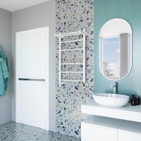 Полотенцесушитель электрический Grota Alto 530х1000 RAL9016 EL 100x55 см, подключение справа, слева, скрытое подключение справа, матовый белый, лесенка, из стали, с полкой