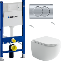 Комплект Унитаз подвесной Ceramicanova UP Rimless CN4007 белый + Инсталляция Geberit Duofix Delta 458.149.21.1 с кнопкой смыва, хром