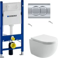 Комплект Унитаз подвесной Ceramicanova UP Rimless CN4007 белый + Инсталляция Geberit Duofix Delta 458.149.21.1 с кнопкой смыва, хром