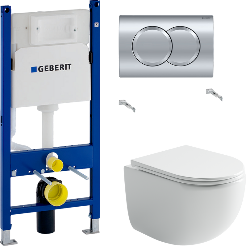 Комплект Унитаз подвесной Ceramicanova UP Rimless CN4007 белый + Инсталляция Geberit Duofix Delta 458.149.21.1 с кнопкой смыва, хром