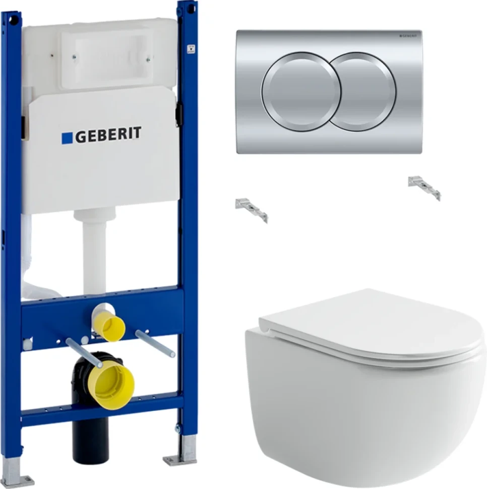 Комплект Унитаз подвесной Ceramicanova UP Rimless CN4007 белый + Инсталляция Geberit Duofix Delta 458.149.21.1 с кнопкой смыва, хром