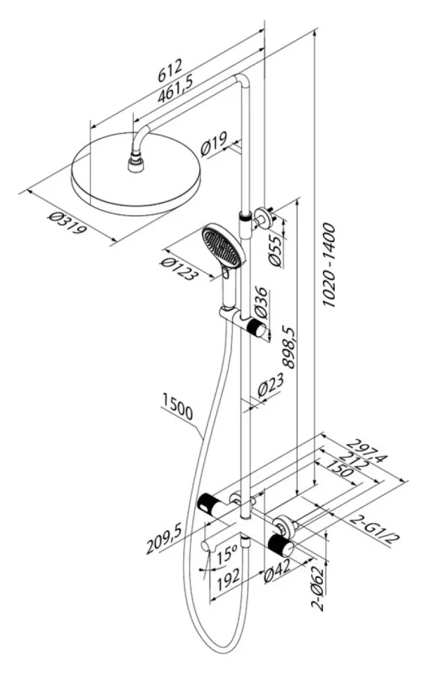 Комплект для ванной IDDIS Duna Душевая стойка IDDIS Duna DUNGMSTi06 + Смеситель для раковины DUNGM01i01, графит матовый