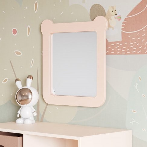 Зеркало AQUATON Каспер Мишка квадратное, розовое матовое