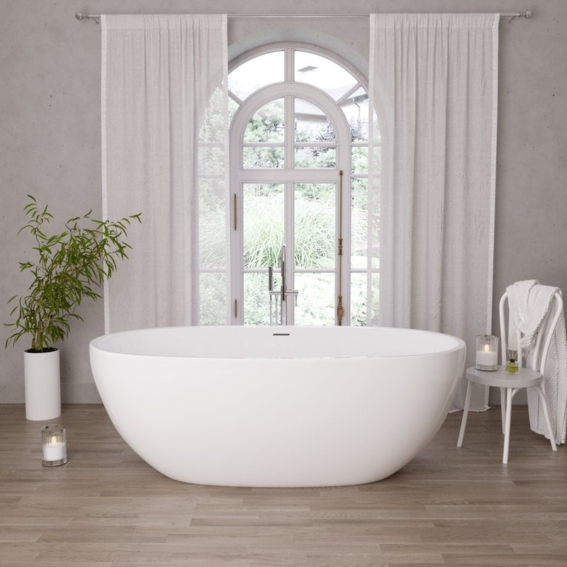 Акриловая ванна Grossman Classic GR-2503 170x85 см, отдельностоящая, белая, овальная, с каркасом, со сливом-переливом