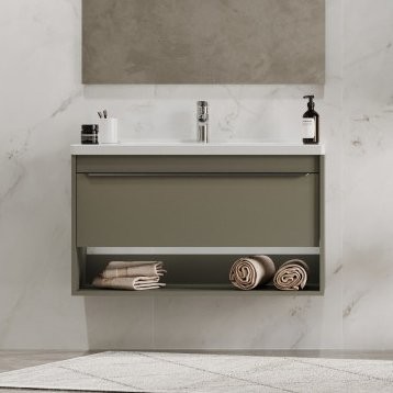 Тумба с раковиной AQUATON Хоуп 100 подвесная, 1 ящик, хаки