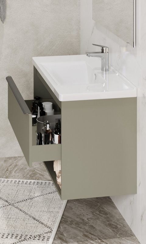 Тумба с раковиной AQUATON Хоуп 100 подвесная, 1 ящик, хаки