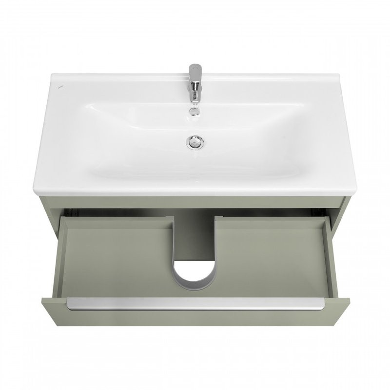 Тумба с раковиной AQUATON Хоуп 100 подвесная, 1 ящик, хаки