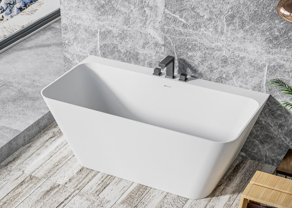 Ванна из искусственного камня Cezares Liner Solid Surface 170x80 см, пристенная, матовая белая, со сливом-переливом, с донным клапаном
