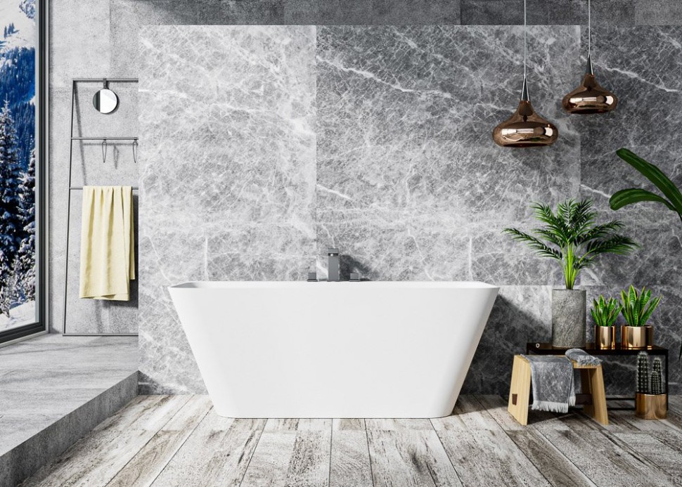 Ванна из искусственного камня Cezares Liner Solid Surface 170x80 см, пристенная, матовая белая, со сливом-переливом, с донным клапаном