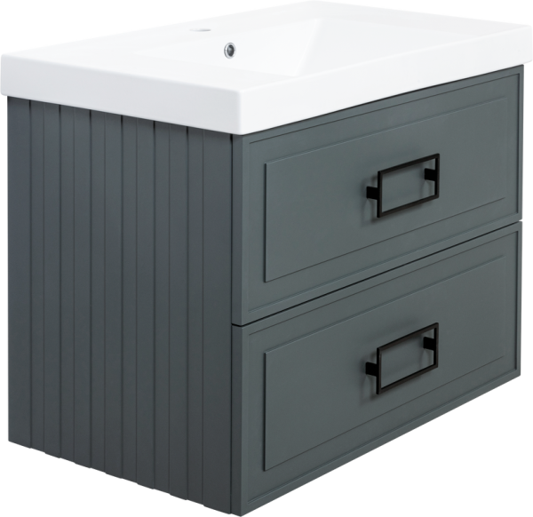 Тумба с раковиной La Fenice Cubo Twin 80 подвесная, grigio, ручки черные, раковина Cubo 80